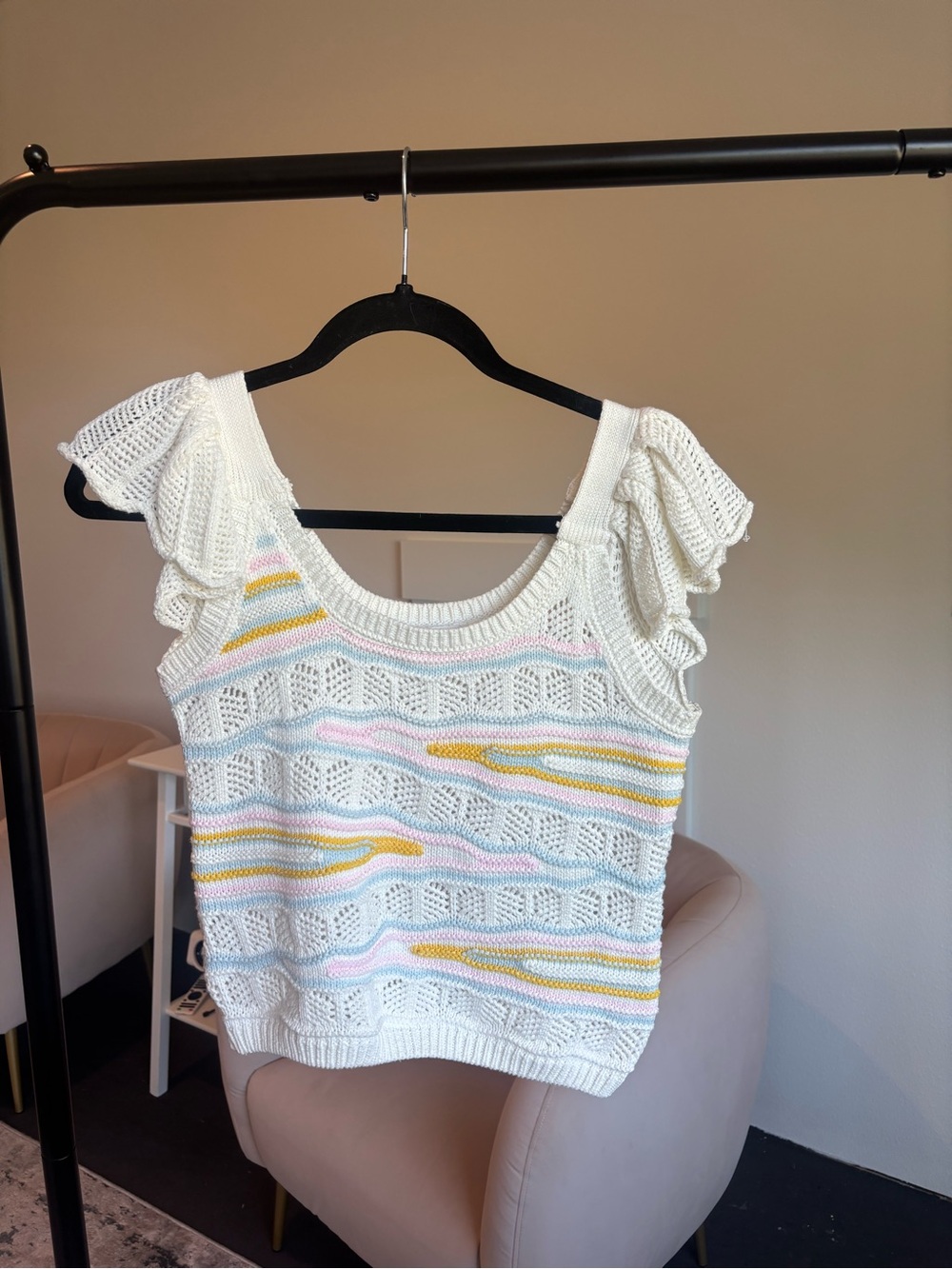 Another Love White Knit Tank with Pastel Stripe Accents